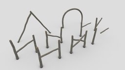 Fence- Pack- 01 tree, fence, unreal, nature, 3d-model, lowpolymodel, 3d-fence, asset, gameasset