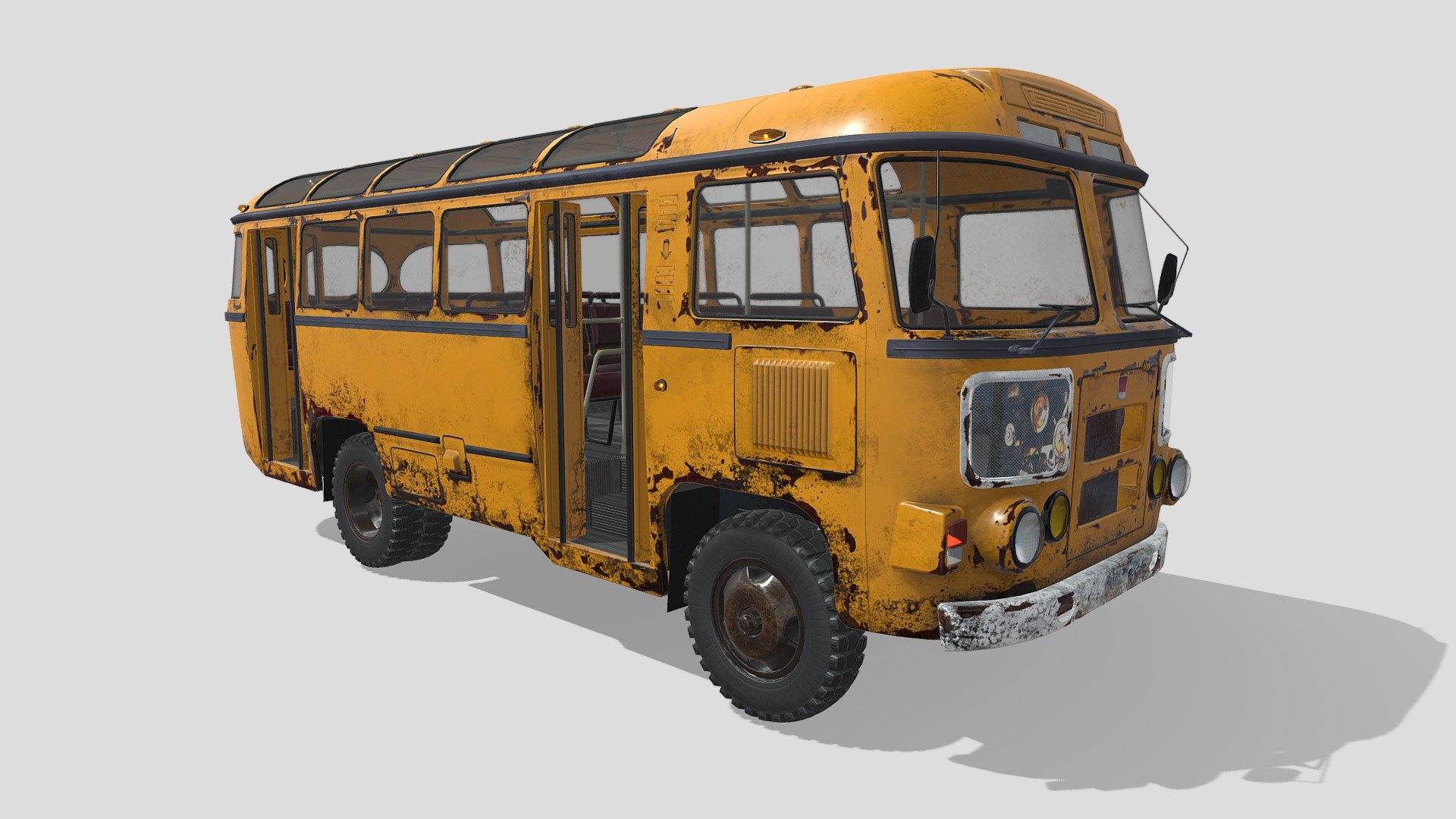 3d model of an old bus made in the USSR
There are diffuse, reflection, refraction, opacity and normal textures
Texture size 81928192, 40964096, 2048 * 2048 and 1024*1024 in the format jpg - Bus PAZ-672 - Buy Royalty Free 3D model by Takoyto 3d model