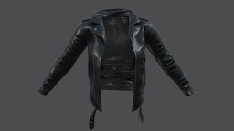 Female Open Front Leather Jacket short, leather, front, , fashion, urban, girls, jacket, open, clothes, biker, rider, realistic, real, casual, womens, wear, crop, cool, pbr, low, poly, female, black