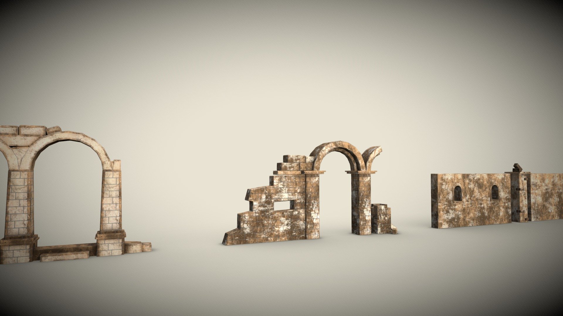 Wall stone arches destroyed PBR low-poly 3D model Polygons 1976 Vertices 2104 - Wall stone arches destroyed PBR low-poly 3D mode - Buy Royalty Free 3D model by Svetlana07 3d model