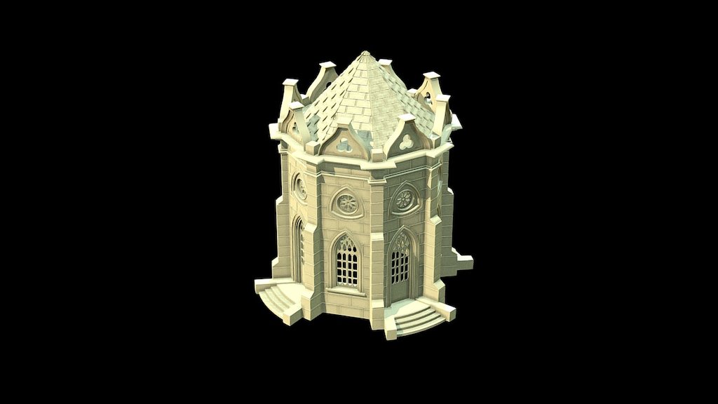 Building designed in 1:48 scale to be #3dprinted in domestic PLA or ABS printers, as scenery for 28mm wargames - Gothic building for 28mm wargames - 3D model by ngauge.es 3d model