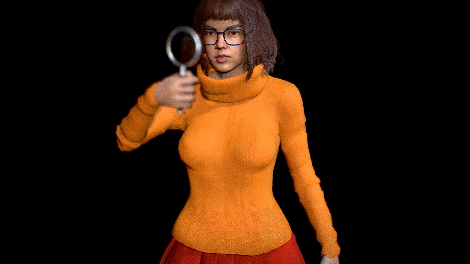 Velma Girl female Woman basemesh model. mixamo bone names for animations. sss subsurface scattering. body fully rigged.  basic face rig. model in blender file. Basic animation 3d model