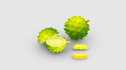 Cartoon cyan durian Low-poly 3D model food, fruit, garden, orchard, cut, beverage, eat, thailand, farm, acid, lowpolymodel, durian, pulp, planting, smelly, smell, unpleasant, handpainted