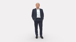 000981 gray haired man in blue suit suit, style, people, fashion, clothes, miniatures, realistic, success, character, 3dprint, man
