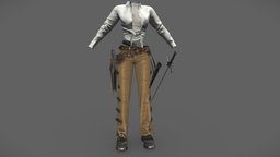 $AVE Female Steampunk Western Fighter Outfit steampunk, leather, shirt, warrior, fighter, , vintage, west, wild, clothes, pants, western, dress, boots, combat, old, costume, holster, scabbard, outfit, wear, crop, niddle, character, cool, pbr, low, poly, female, sword, fantasy, gun, concept