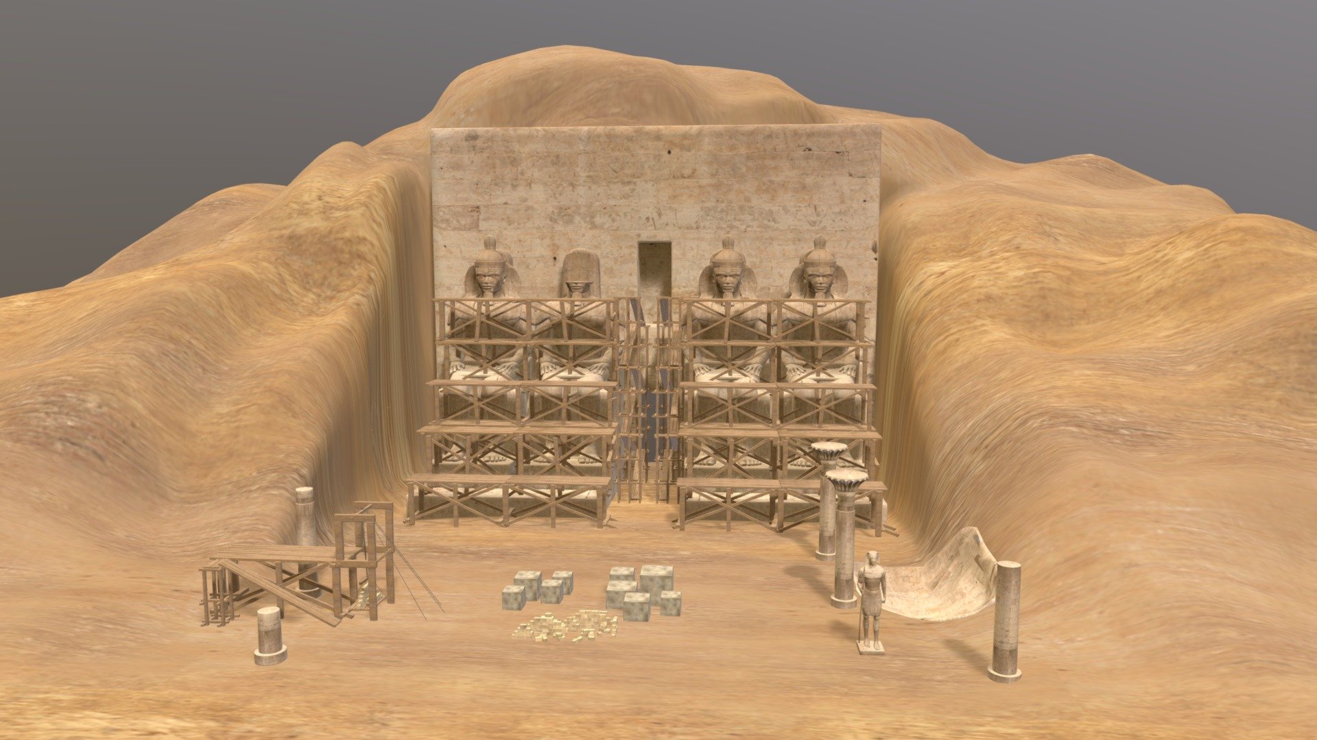 Statues In Front Of Abu Simbel Temple In Aswan Egypt - Fall Scene - Abu Simbel Temple In Egypt - Fall Scene - Buy Royalty Free 3D model by Hosny Fahmy (@HosnyFahmy) 3d model