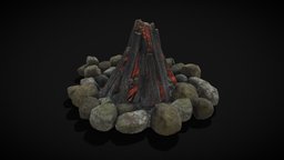 Small Round Campfire camping, viking, medieval, hunting, flame, camp, survival, vr, fire, fire-extinguisher, bushcraft, campfire, pbr, lowpoly, light