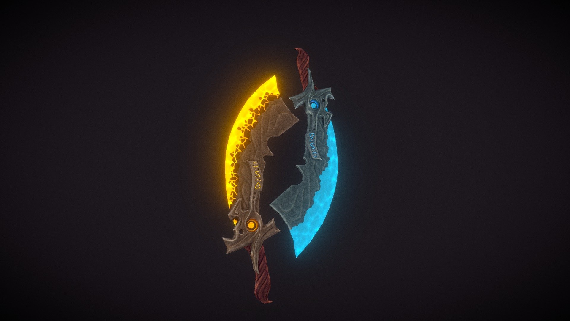 Low poly handpainted style double smitars. Fire and Ice 3d model