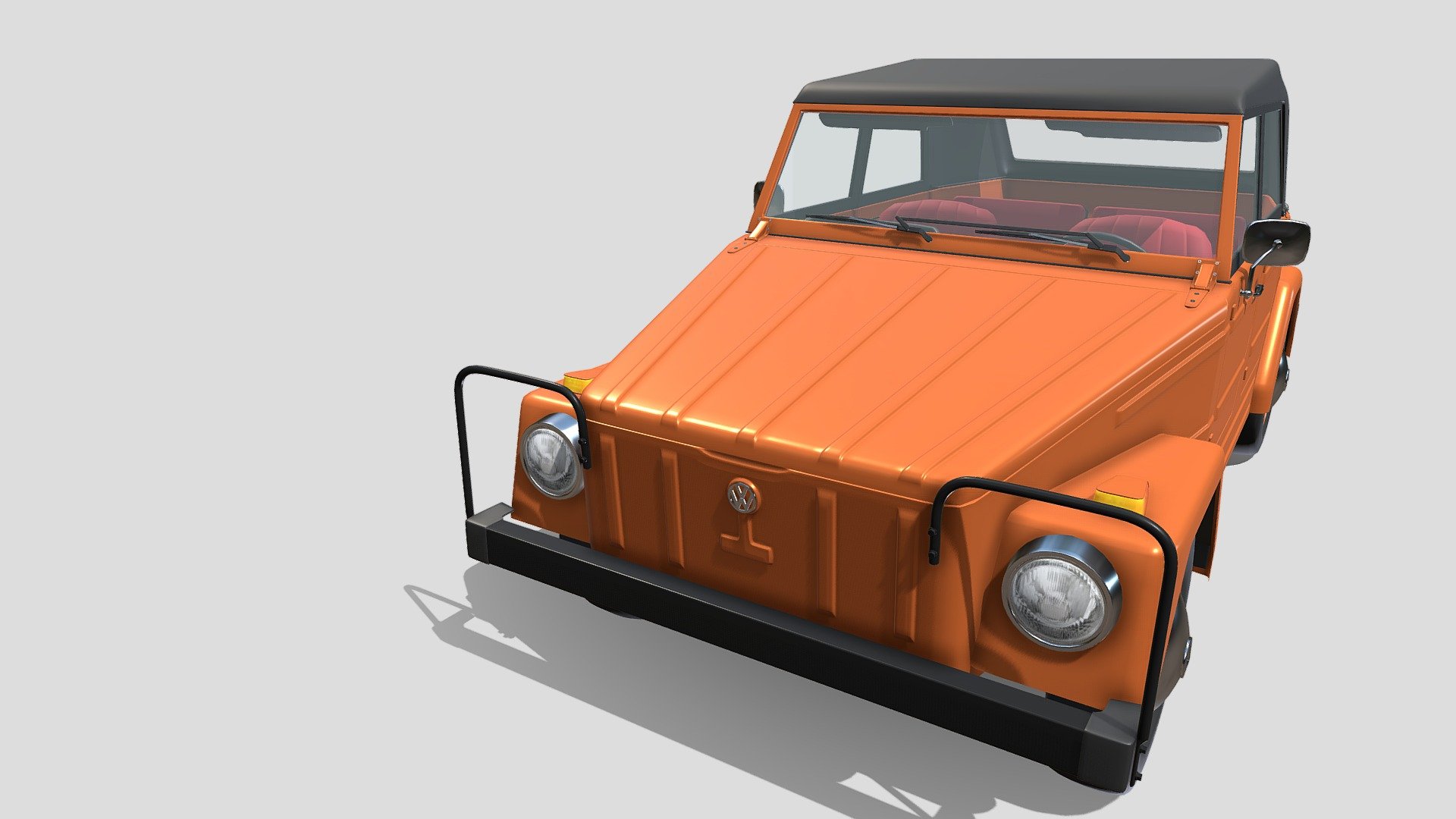 A very accurate model of a Volkswagen 181 Thing with interior. The model comes in 3 formats:
-.blend, rendered with cycles, as seen in the images, animated;
-.obj, with materials applied;
-.fbx;

This 3d model was originally created in Blender 2.78 and rendered with Cycles.
The model has materials applied in all formats, and are ready to import and render.
For any problems please feel free to contact me.
Don't forget to rate and enjoy! - VW Type 181 w interior top up - Buy Royalty Free 3D model by dragosburian 3d model