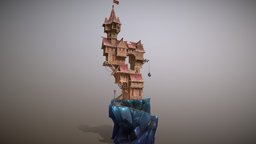 Dragon Lair (animated & interactive music) tree, tower, lantern, wooden, ice, medieval, level, crystal, gothic, blender, design, wood, animation, fantasy, rock, noai