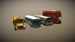 Low Poly Bus Pack virtual, school, truck, transportation, red, london, traffic, retro, british, reality, transporter, augmented, antique, bus, travel, vr, ar, american, local, old, machine, intercity, coach, autobus, schoolbus, oldtimer, greyhound, low-poly-model, low-poly-art, commuter, citybus, linienbus, londonbus, game, vehicle, low, poly, city, reisebus
