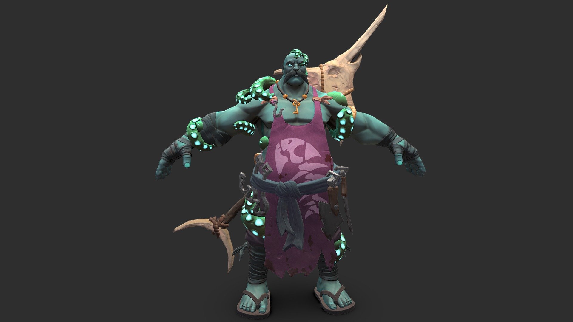 Hey ! 
This is the cursed version of the Fisherman I concepted on Z-brush and then textured in Substance Painter.
Here is the low poly and textured version.
This character was made for a video game that will be published soon.
I hope you will enjoy it, stay tuned !

Feel free to check my artstation : https://www.artstation.com/ozur - Fisherman Cursed T- Pose - 3D model by JoseDLH 3d model