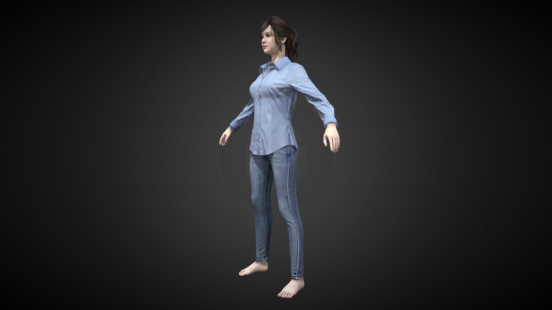 Please watch DEMO first：https://youtu.be/G1D4Glsus_8

Can be arbitrarily matched
Out of the box（Topoed，UV，Rigged）
Game Ready（Unreal，Unity）
8K High Quality Texture（Diffuse，Normal）
Easy for Cloth Simulation
 - Woman Blue shirt + skinny jeans - Buy Royalty Free 3D model by MetaClouth 3d model