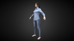Woman Blue shirt + skinny jeans woman, clouth, character, game, lowpoly, female, rigged, metaclouth