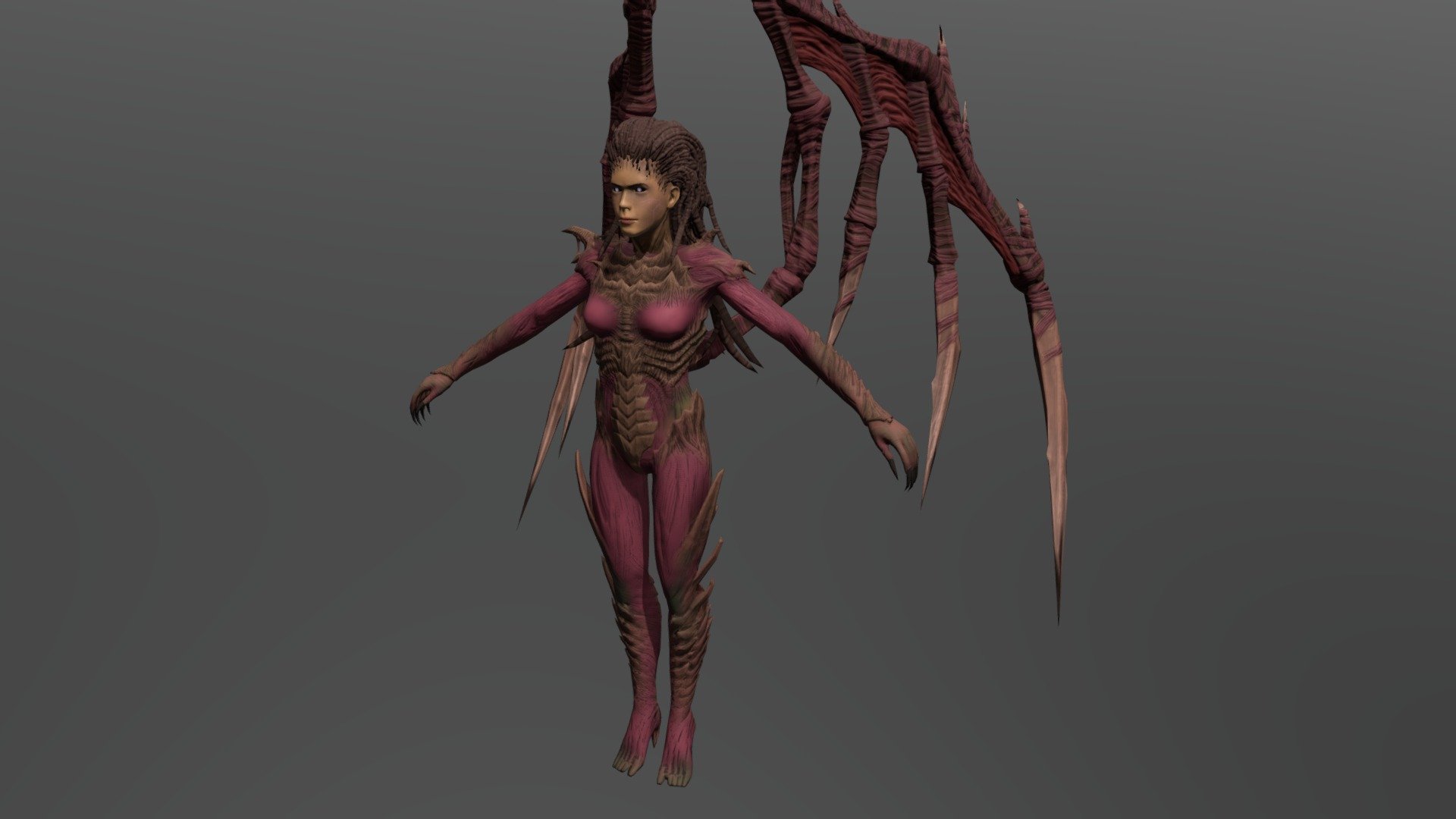 Kerrigan from the Starcraft game.

Fully Rigged.

If you need any other format just request it, I’ll answer in less than 24 hours.

Textures in TGA. Contains Diffuse, Specular, Gloss, Emisive, AO, Normal and Subdermis 3d model