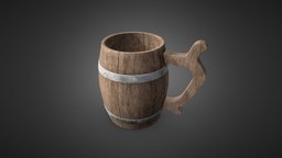 Beer Mug wooden, tavern, mug, beer, dowloadable, low-poly, free