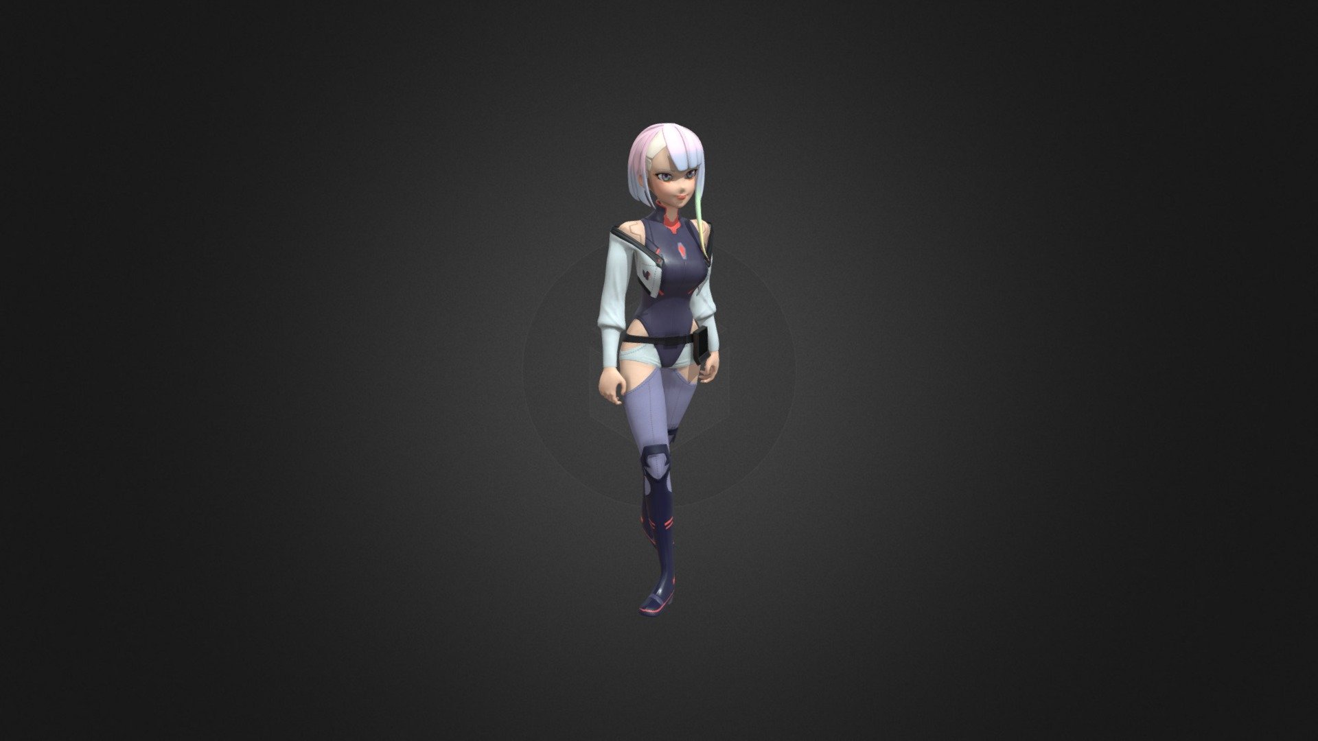 Lucy Kushinada from the show Cyberpunk Edgerunners

You can purchase her on Renderhub if you want, i haven't made her purchasable here 3d model