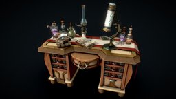 Stylized Alchemist Desk prop, ready, substancepainter, substance, game, low, poly, zbrush, stylized, fantasy