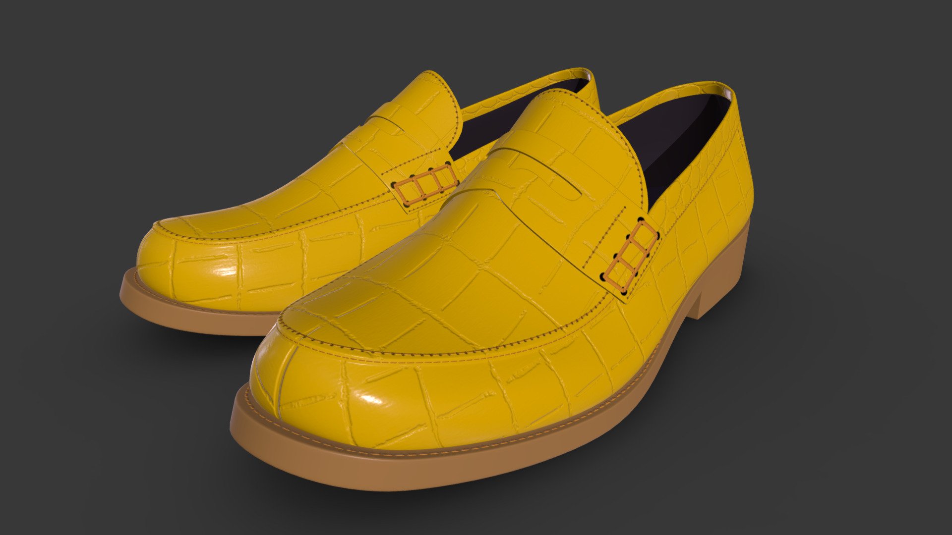 There is one funky song from USSR about Yellow Shoes. Maybe this song about this leather loafers shoes, made from crocodile skin. 

Also I added 4K textures to the additional files 3d model