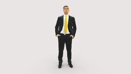 Man in suit and yellow tie 0489 people, fashion, beauty, clothes, posed, styled, miniatures, realistic, success, character, 3dprint, 3d, model, scan, man, human, male, polygon