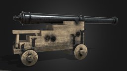 1600s English Saker Cannon High Poly turret, adventure, museum, old, pistol, cannon, musket, 16th-century, 1600, substancepainter, substance, weapon, blender, texture, military, ship, gun, boat