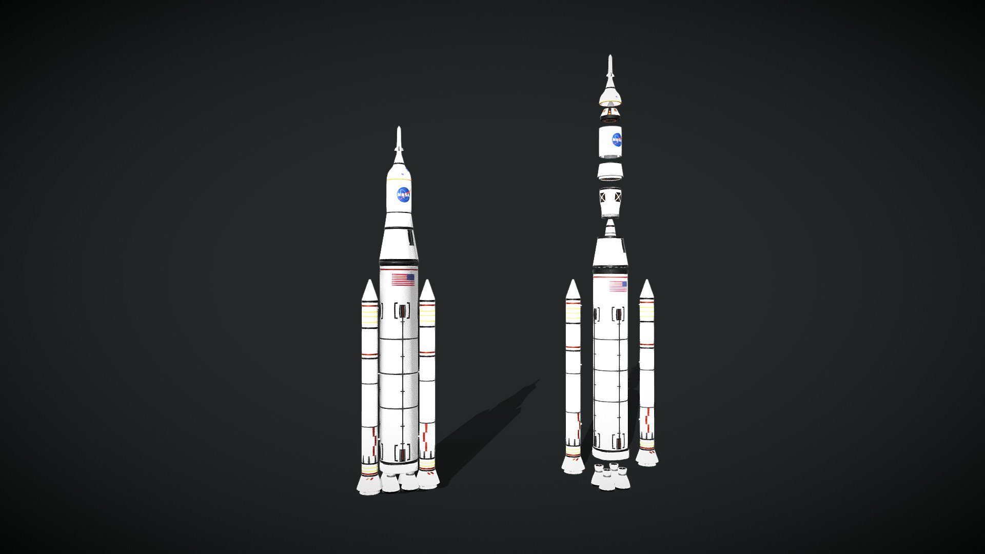 Model of NASA's space launch system. Contains combined and separated version. Extremely low poly 3d model