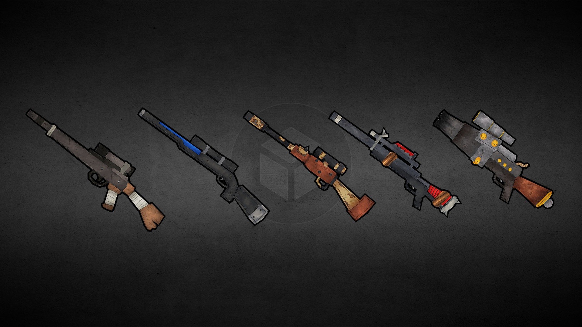 Asset made for the mobile game City Invaders.
Model, texture, rig &amp; animations done by me.
You can loot them to fight against zombies hordes ! - Weapon Set: Rifles - 3D model by Skia (@Skia-Ura) 3d model