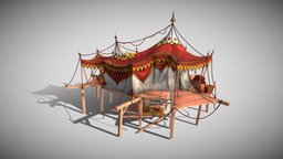 Chinese tent (gift) crate, barrel, tent, cloth, chest, rope, chinese, carpet, blender, stylized