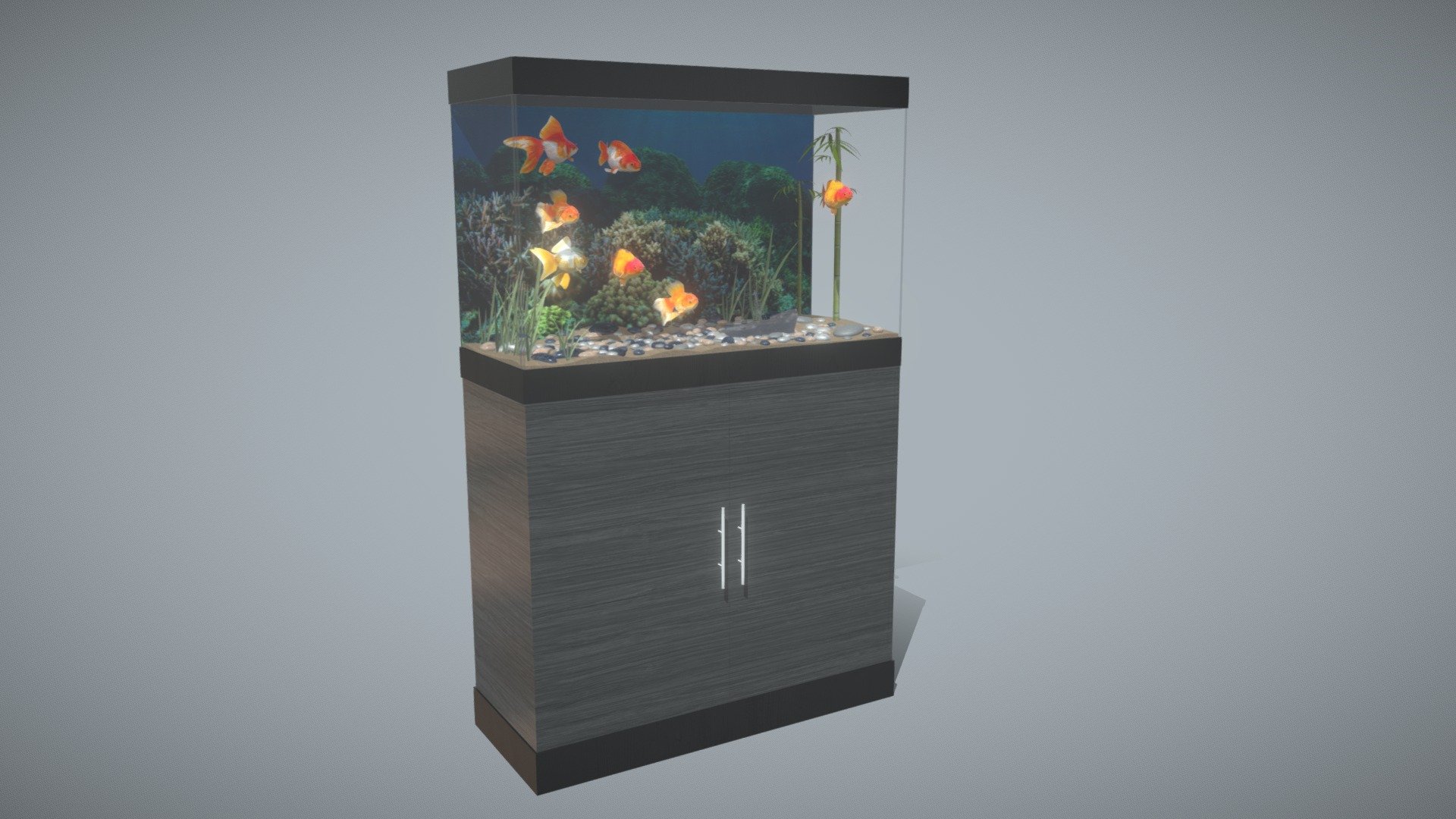 This aquarium furniture model has 5 varieties of high quality animated goldfish. 
It is made for interior design , architectural vizualisation, animation film,  virtual production scene, game levels &hellip;

Aquarium Fourniture contains:
- 5  variety of hight quality animated goldfish
- 4k sized textures (Base color, Roughness, Specular, Normal map, Bump Map and translucent)

Mores informations at:  picasty@gmail.com - Aquarium Furniture_Model01 - Buy Royalty Free 3D model by Picasty 3d model
