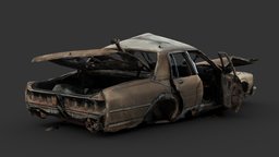 Destroyed Car 03 / Backrooms Car (Gameready ver) sedan, post-apocalyptic, decimated, wreck, junkyard, ruined, damaged, 1980s, destroyed, caprice, pixels, kane, vehicle, car, free, download, backrooms, noai