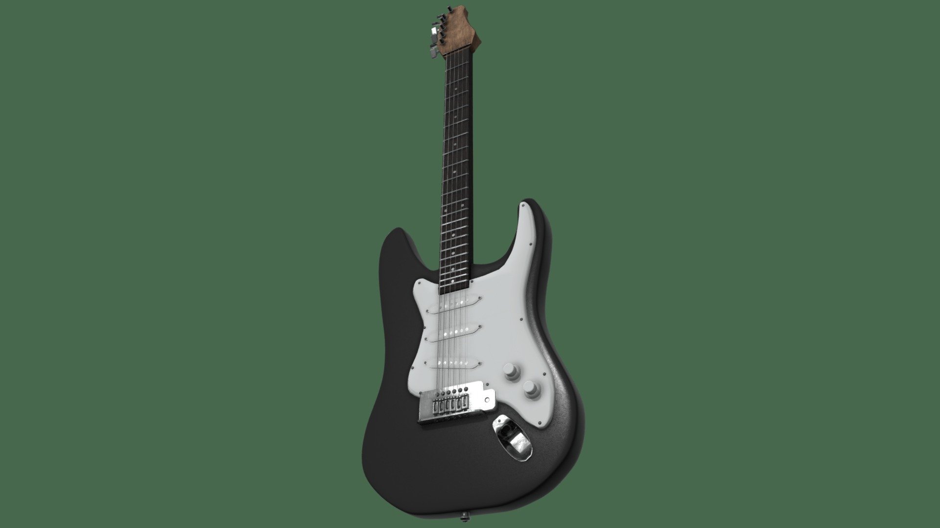 Basic black and white electric guitar modelled in Maya and textured in Substance painter. Improved topology makes it easier to apply own textures to as well and makes textures flow more seamlessly 3d model