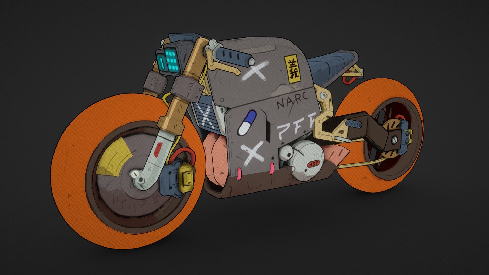 Cyberpunk bike based on the concept of Fernando Correa ( https://www.artstation.com/artwork/8lWYdE ) 

Absolutly fell in love with this bike&hellip; 10/10 would ride it if i had a chance&hellip;until then&hellip;lets just model it and maybe....just maybe create some NEO TOYKO BIKE GANG simulator

full project on https://www.artstation.com/artwork/3oLwXg - Cyberpunk bike - Download Free 3D model by daCruz 3d model