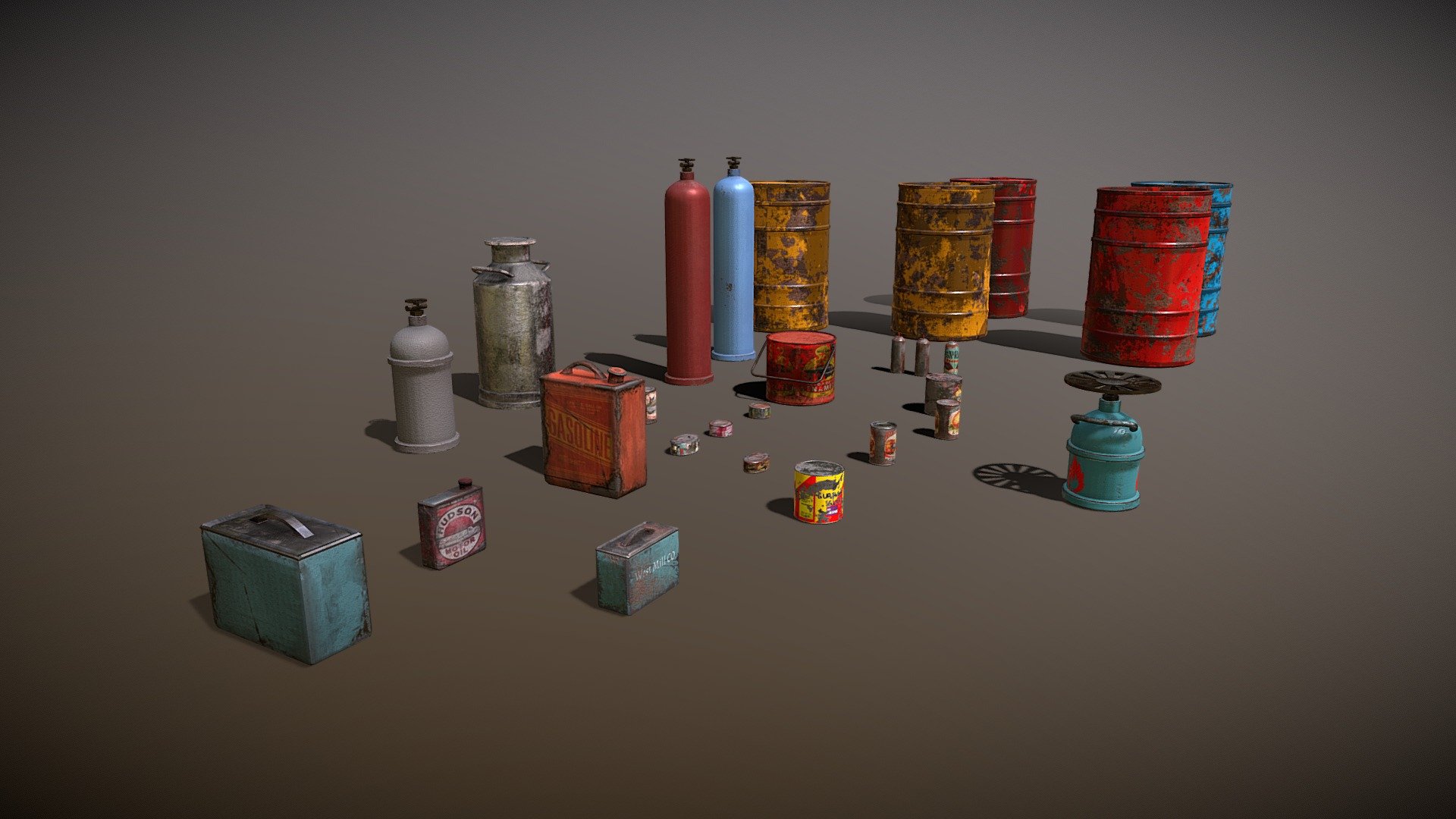 Collection of worn down metal props, 4096 pbr material DX normalmap in the extra archive they are centered at pivot for easy import into game engines.. enjoy - Metal Containers - Buy Royalty Free 3D model by Thunder (@thunderpwn) 3d model