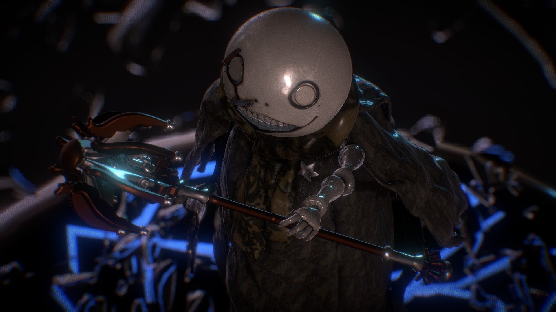 Emil's face is Yoko Taro's version because at first I wanted to create that mask first as an AR filter on Instagram/ Facebook. I enjoyed making it that I proceeded to complete the model lol. Try the AR filter mask here : https://cutt.ly/SmTU1Kh - Emil's Sacrifice - NieR - 3D model by illusiveSnake 3d model