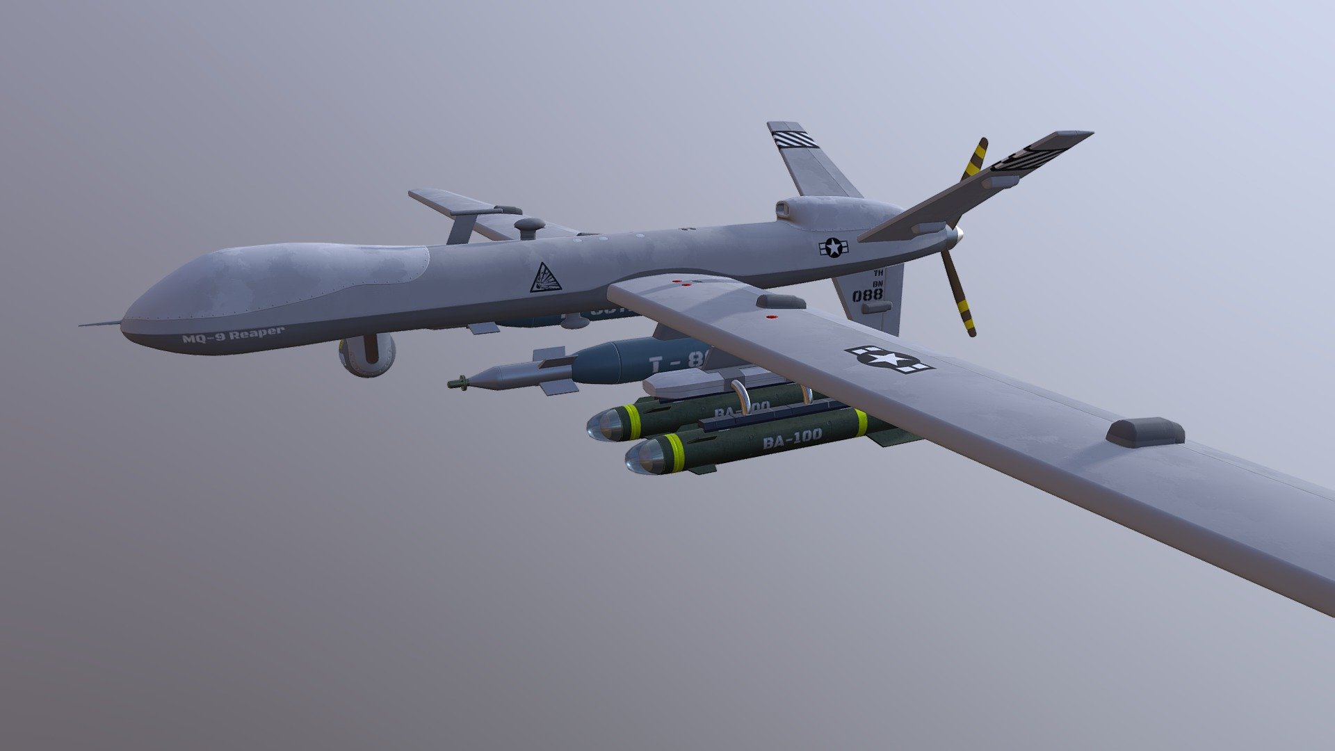 I wanted to create a UAV and I picked the MQ-9 Reaper made by General Atomics. Modeled in Maya and textured in Substance Painter 3d model