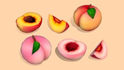 Peaches fruit, market, farm, peach, grocery, fruitbowl, handpainted, unity, cartoon, lowpoly, mobile, stylized, fruitstand, fruitcart, noai