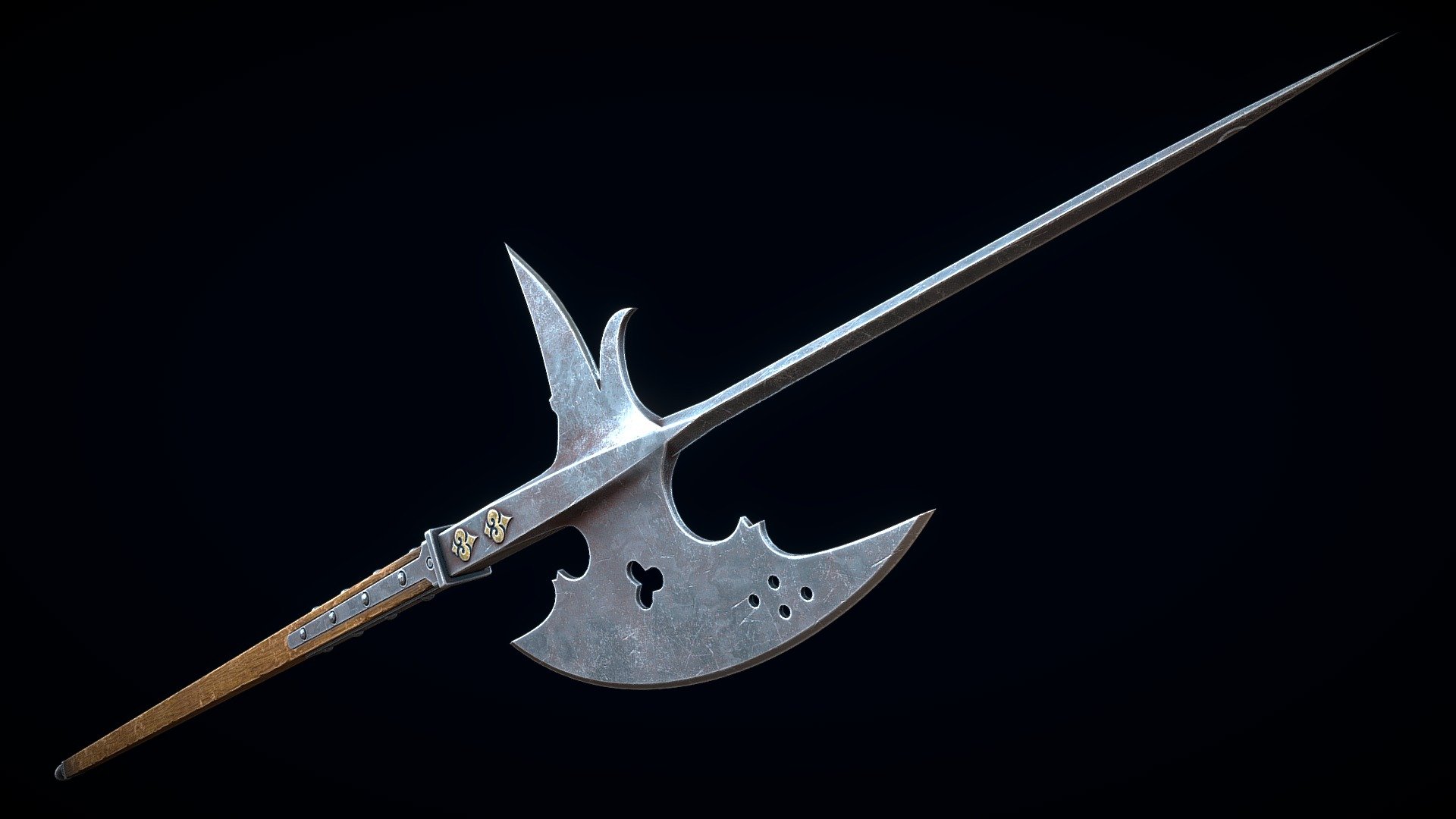 Low-poly 3D model of a Medieval Halberd doesn't contain any n-gons and has optimal topology. This model has 2K textures 3d model