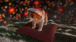 Christmas Puppy lights, dog, pet, pillow, christmas, blanket, fur, substancepainter, maya, animal, jackrussell