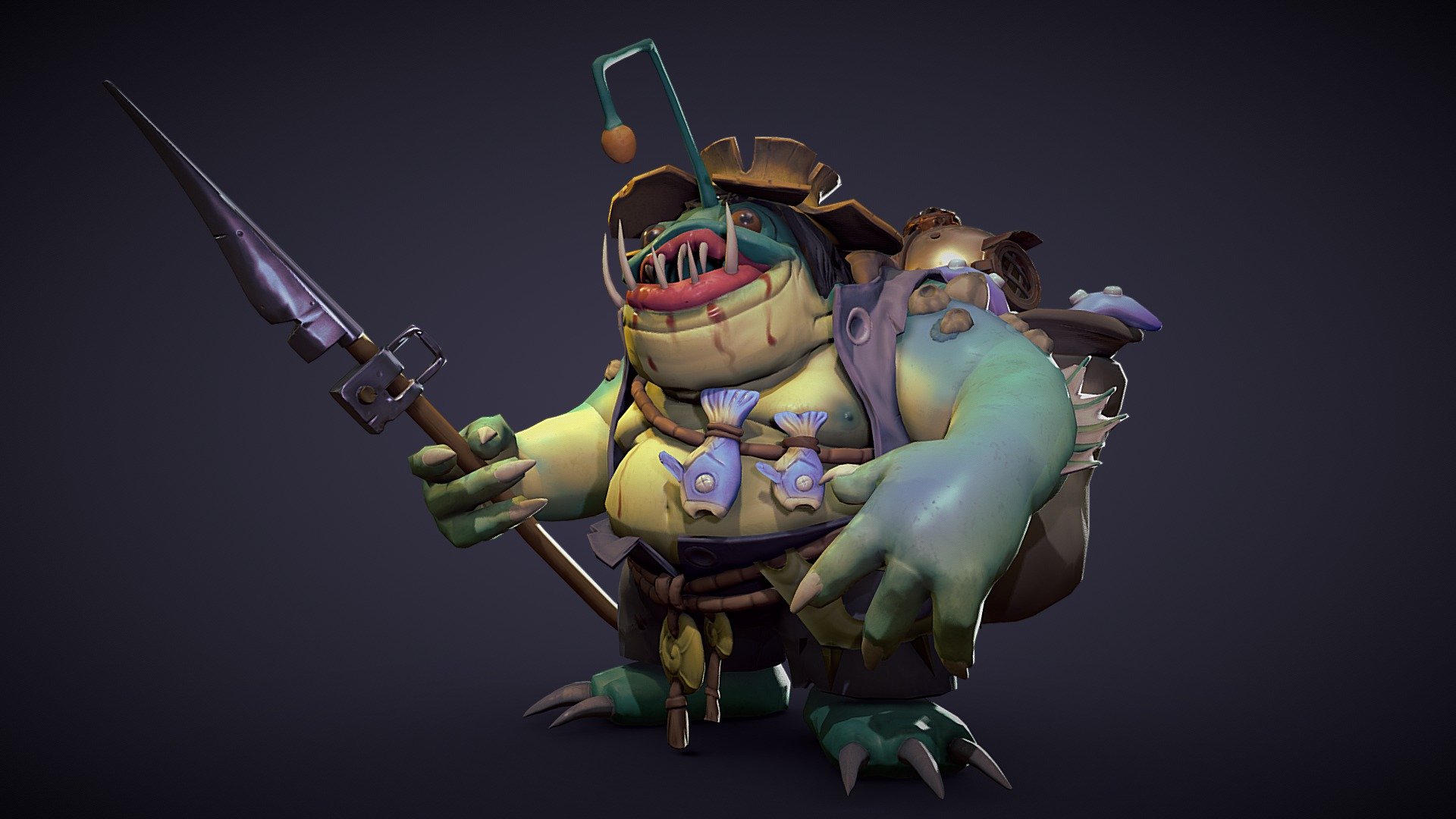 A character made for the Stylized Creation course at Howest DAE with a PBR workflow - DeepSea Fishman Character - 3D model by JordyConaert 3d model