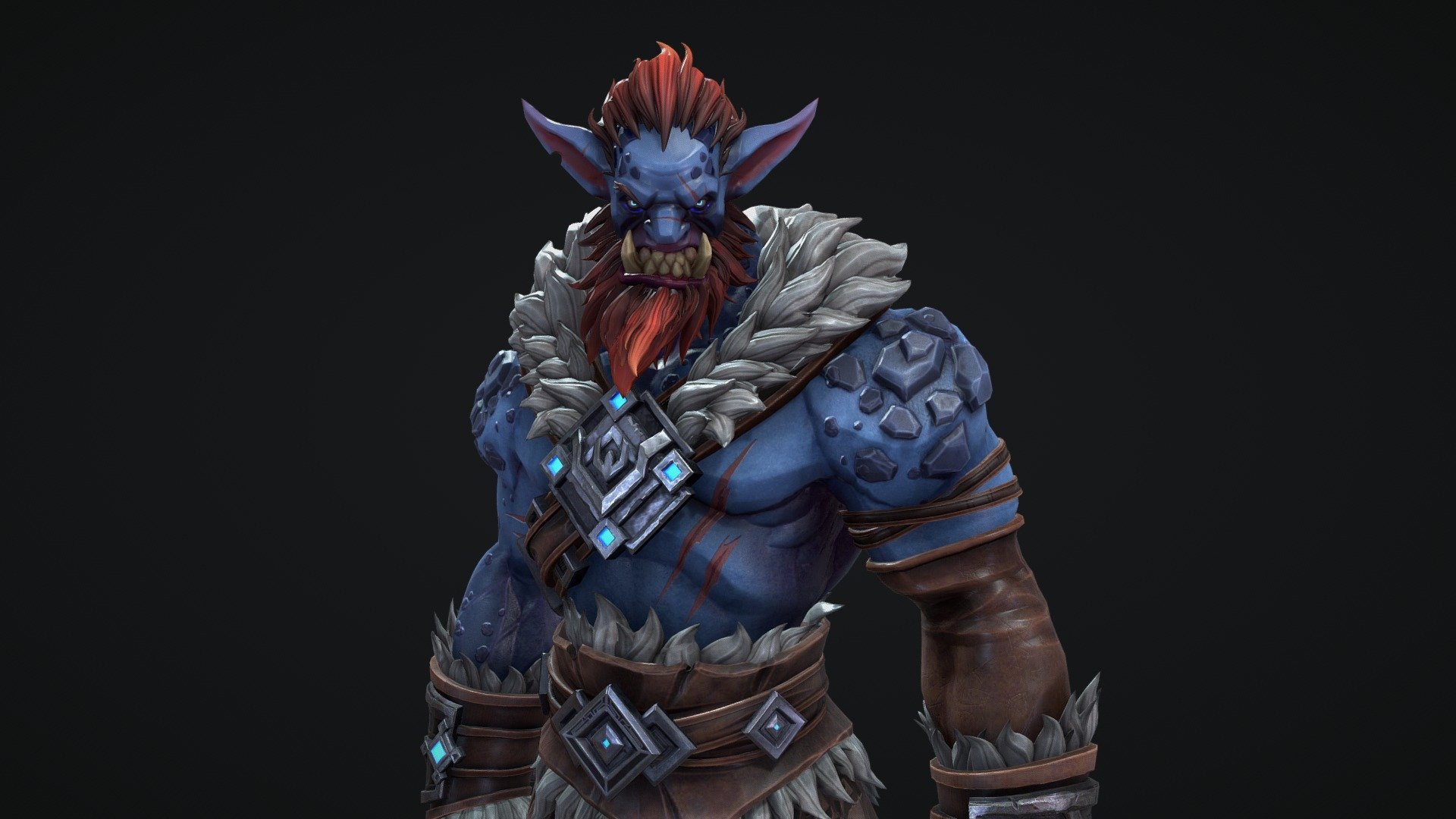 Inspired from the frost trolls in the runeterra universe by Riot. Added a few extra loops here and there but without them the character is around the 85k mark 3d model