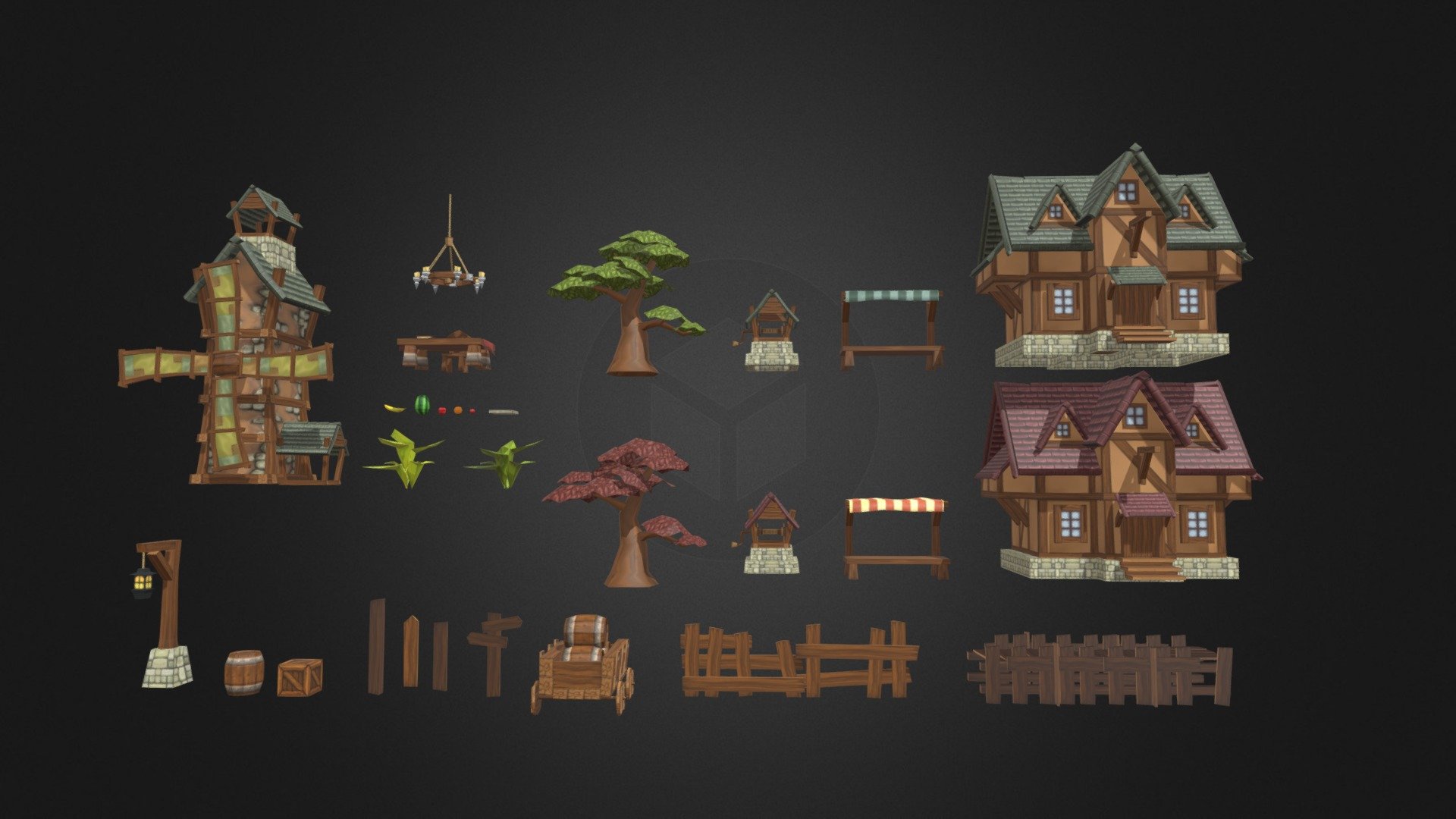 Liso Library 1 is the first of many bundles of low-poly and hand-painted game assets. The goal is to provide you a wide array of varied game assets and props to be used in setting up your game world or environment. For this initial bundle, this is a mixture of assets that is medieval/village themed for an RPG game. All Assets are render-ready for Blender-internal Renderer

What's Inside:




Windmill

Chandelier

2 Trees

2 Houses

2 Wells

2 Vendor Stands

Barrel

Crate

7 Wood Props

2 Plants

5 Fruits

Barrel Carrier

Table and Chair

Book
 - Liso Library 1 - Buy Royalty Free 3D model by bluezald 3d model