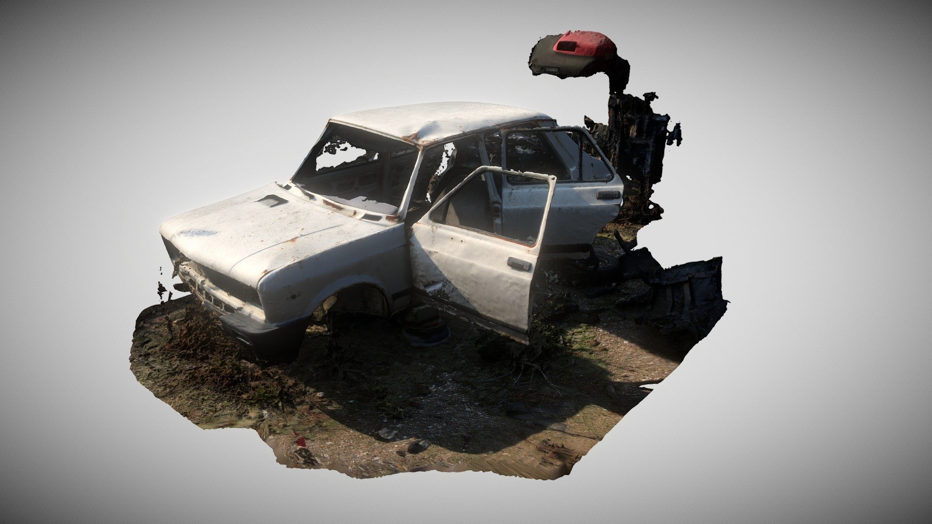 A busted up car wreck, found on a farm in Sremska Mitrovica, Serbia 3d model