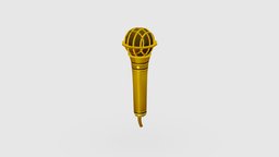 Gold microphone music, receiver, sports, classic, festival, mic, microphone, concert, sing, lowpolymodel, recital, songs, performing, handpainted, cartoon, stylized, gigs