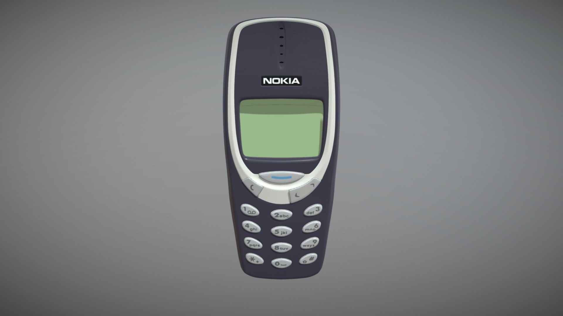 Classic Nokia 3310 phone model, with backlit keys, materials, textures and overlapping UVs. All faces are quads.

All rights to the 3310's original design belong to Nokia 3d model