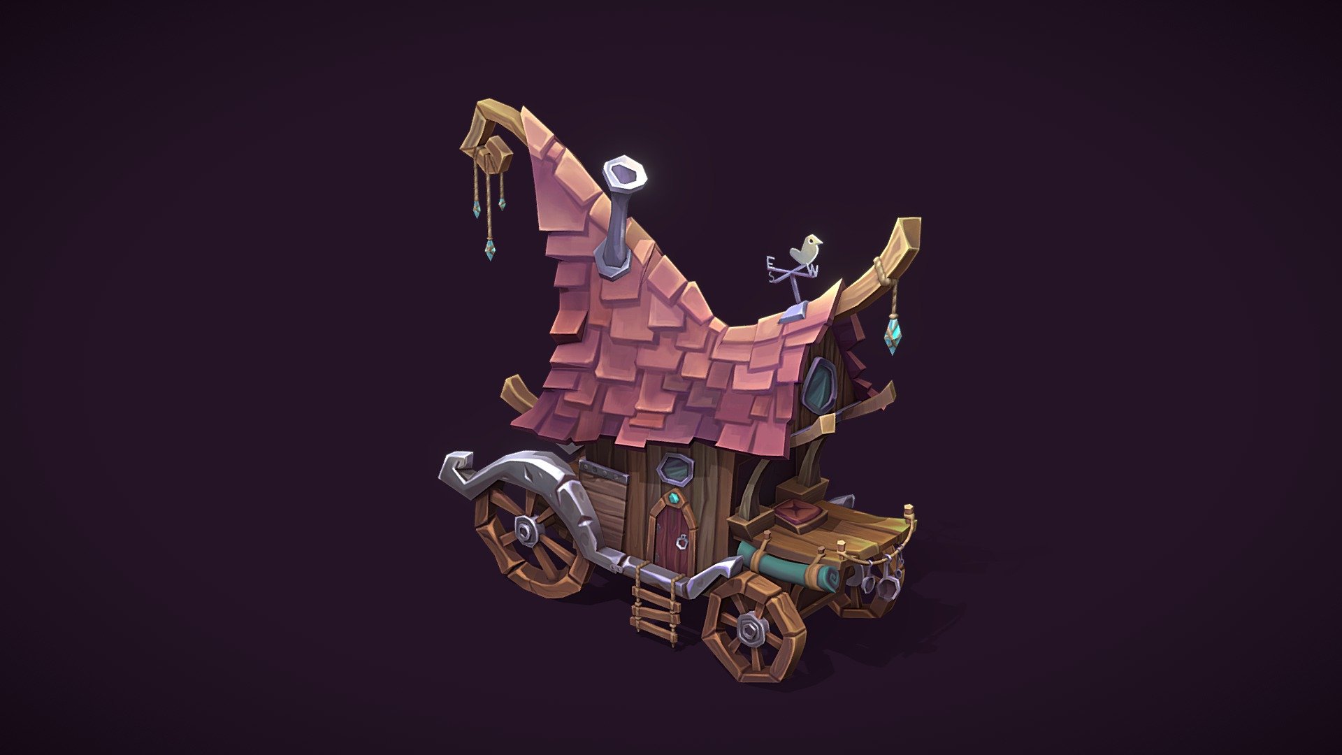 This is my personal project based on concept of Maeve https://www.artstation.com/drawmaevedraw
I started with low-poly model in Blender, then did handpaint texturing in Blender and 3DCoat - Stylized wagon - Download Free 3D model by Irina Kostina (@irinakostina) 3d model