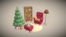 Christmas scene christmas, furniture, simple3dmodel, christmas-tree, beginnerwork, low-poly, simple