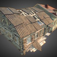 Russian destroyed building wooden, games, brick, russian, gamedev, old, destroyer, obejct, low-poly, home, wood