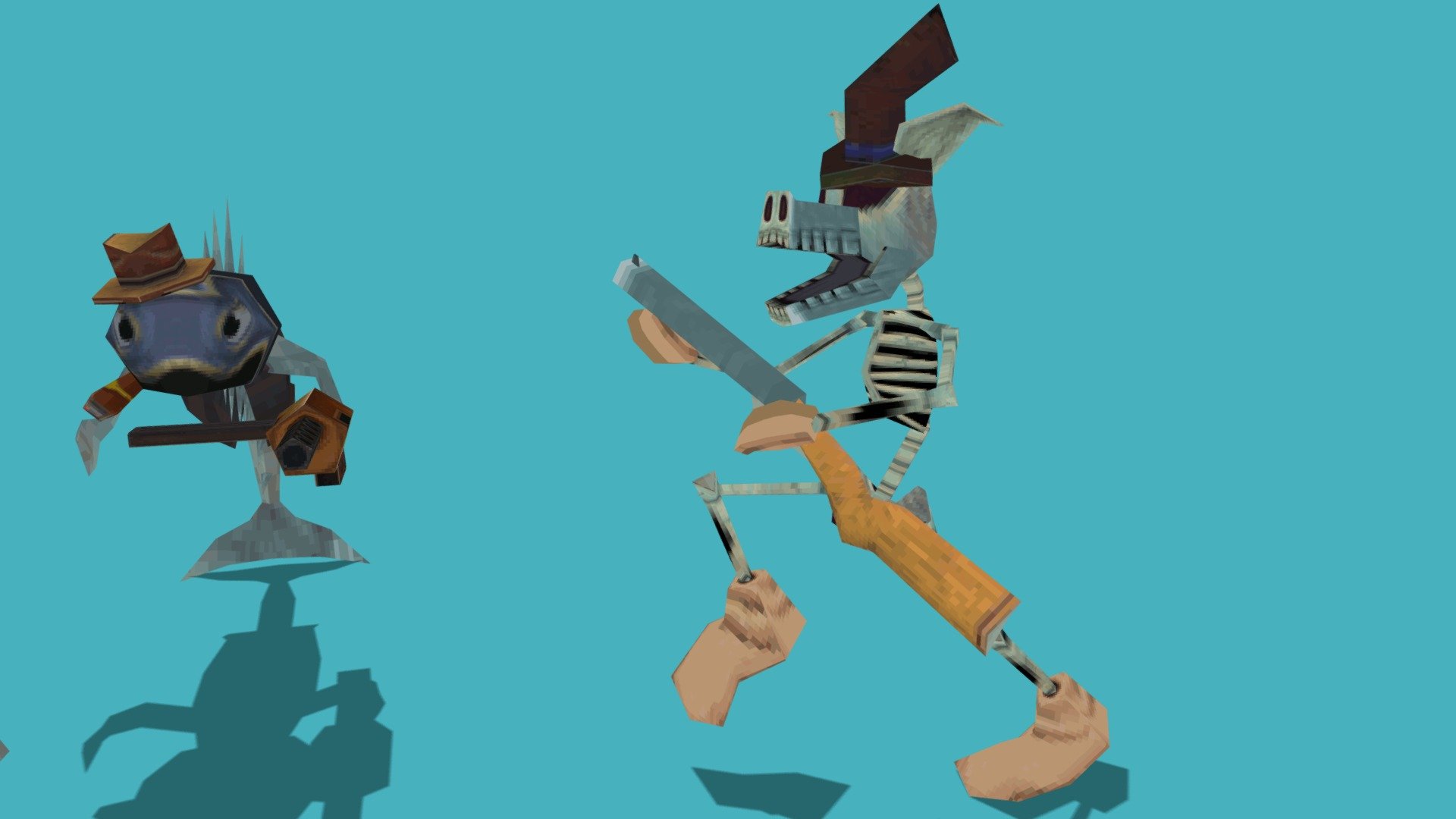 Skeleton characters in style of early Disney/Fleischer reimagined for PsOne restrictions

Someday I would like to create game with whole roster of these characters - PS1 Cartoon Skeletons - Download Free 3D model by Jorma Rysky (@Rysky) 3d model