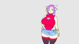 Romolla || Pro Fighting Game Vtuber red, purple, 3dcharacter, cowgirl, animegirl, thick, thicc, anime-character, vtuber, stylized, concept