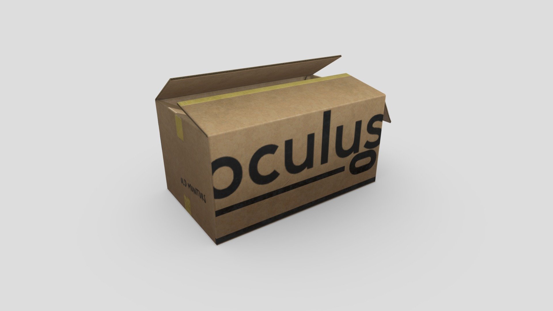 A simple Oculus branded cardboard box. 

Original model by TheDrone: https://sketchfab.com/3d-models/box-7a555aa6459b461eac234b8aedef03ce - Oculus Cardboard Box - Download Free 3D model by tg (@tgaaaaaaaaaa) 3d model